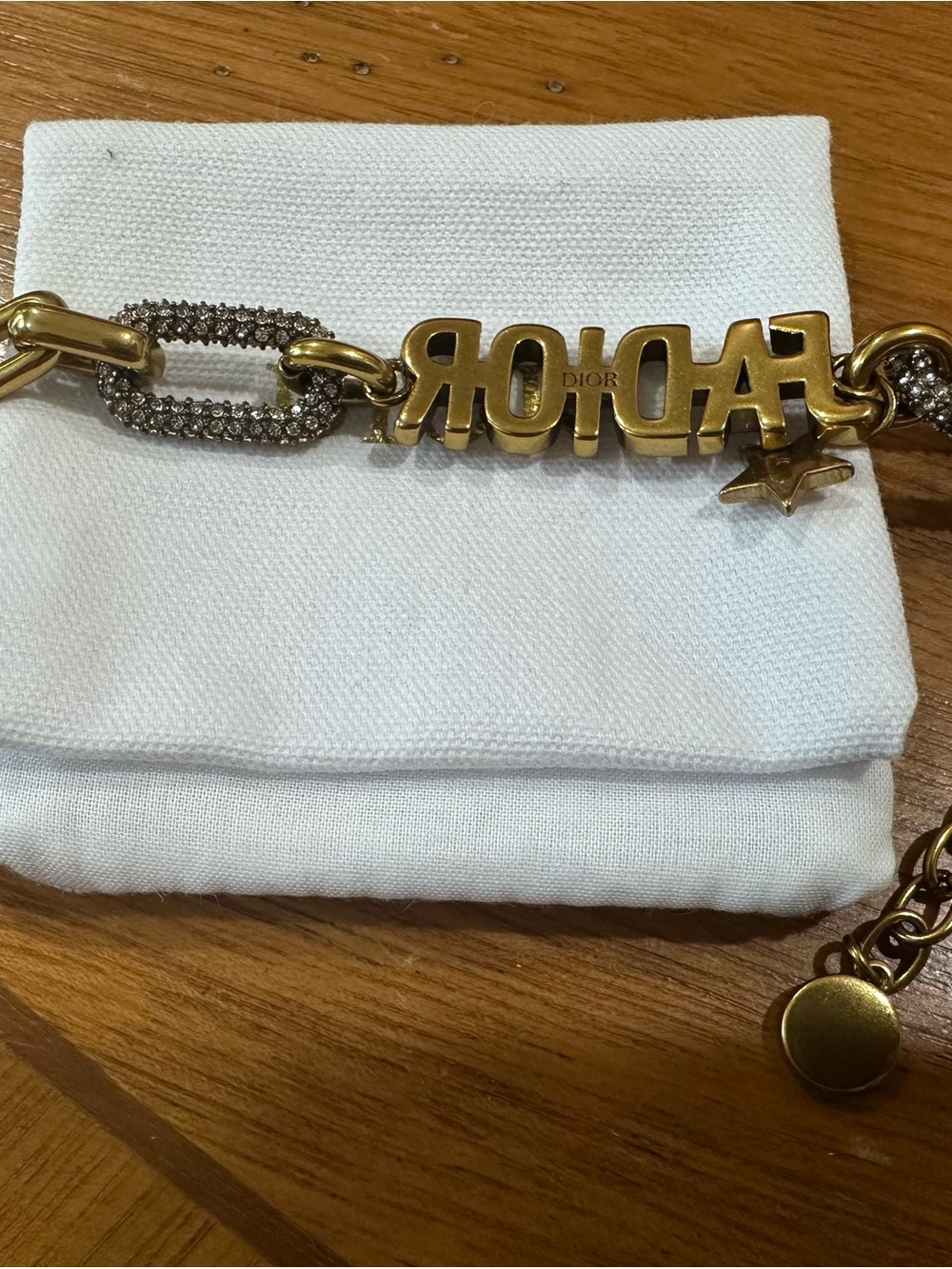 Authentic Christian Dior J'Adior Bracelet Aged Gold Tone Crystal Star Charm - Picture 3 of 7